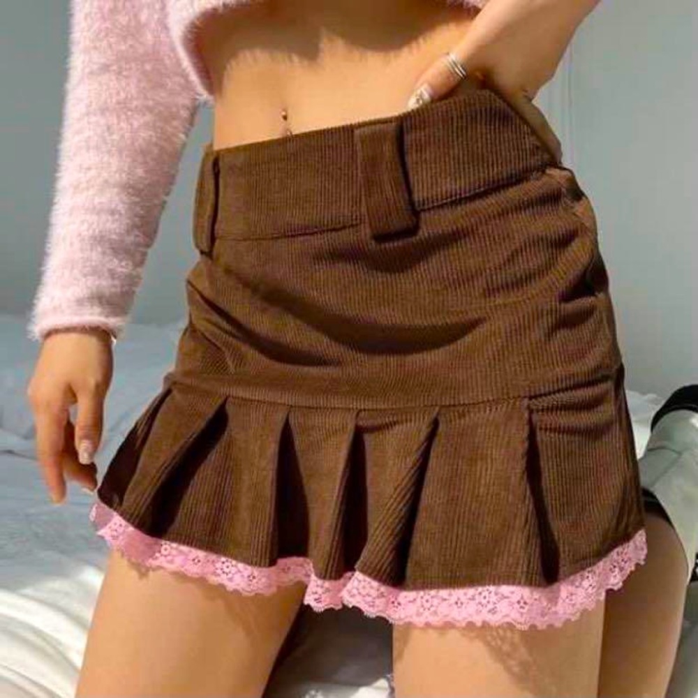 Pinterest Brown and Pink Lace Pleated Skirt